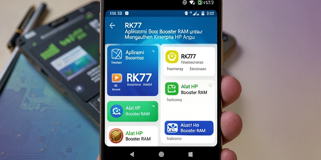 Tampilan antarmuka RK77 menampilkan fungsi optimasi RAM yang intuitif.
